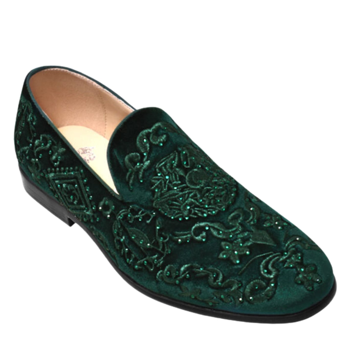 Green Paisley Velvet Loafer: Embedded with Stones