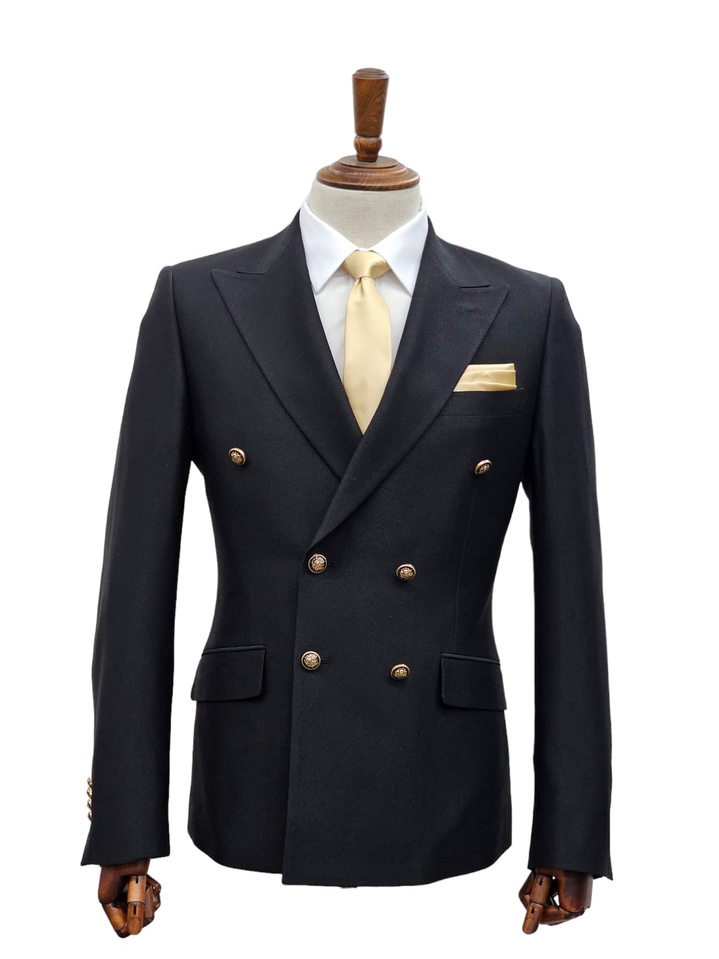 Men's Slim Fit Double-Breasted Black Suit - 2 Piece, 6-Button Design