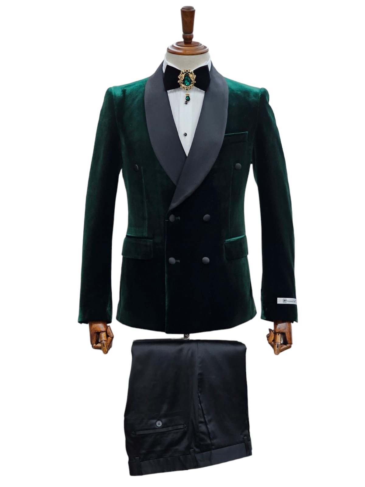 Green Velvet Double Breasted Tuxedo Black Slim Fit