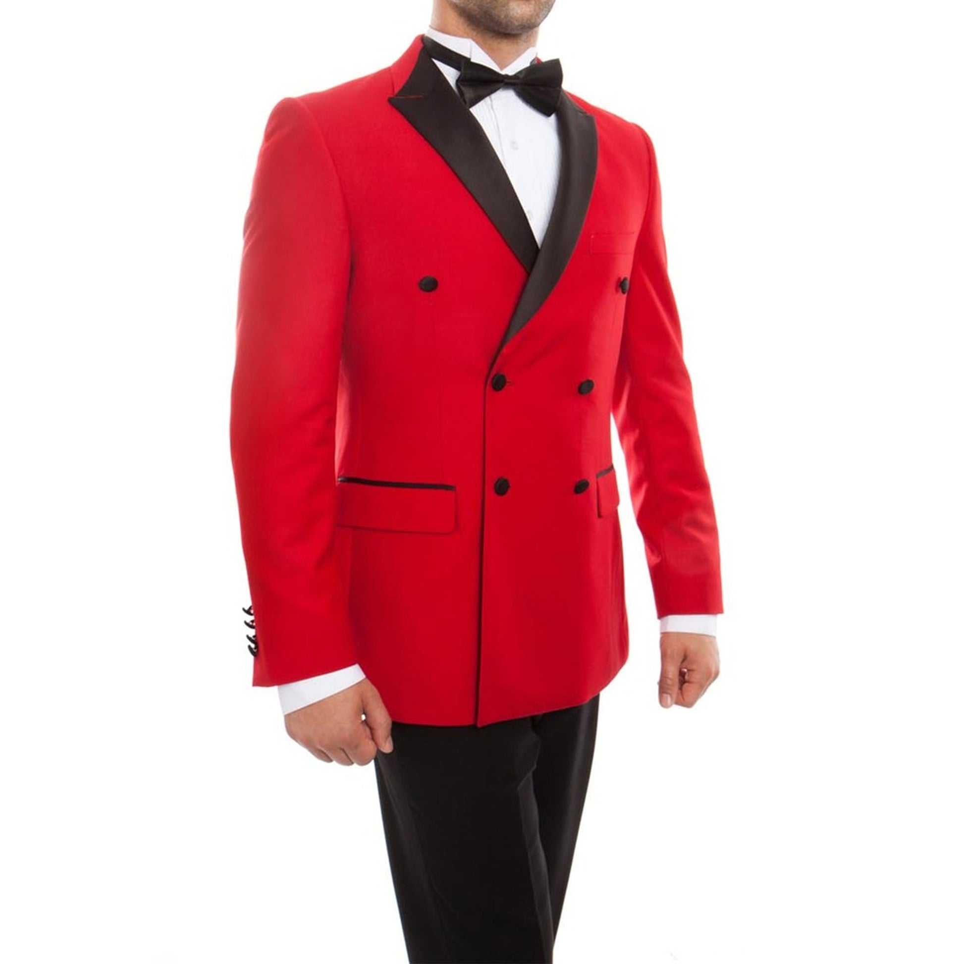 Men's Slim-Fit Red Double-Breasted Tuxedo with Black Satin Lapel