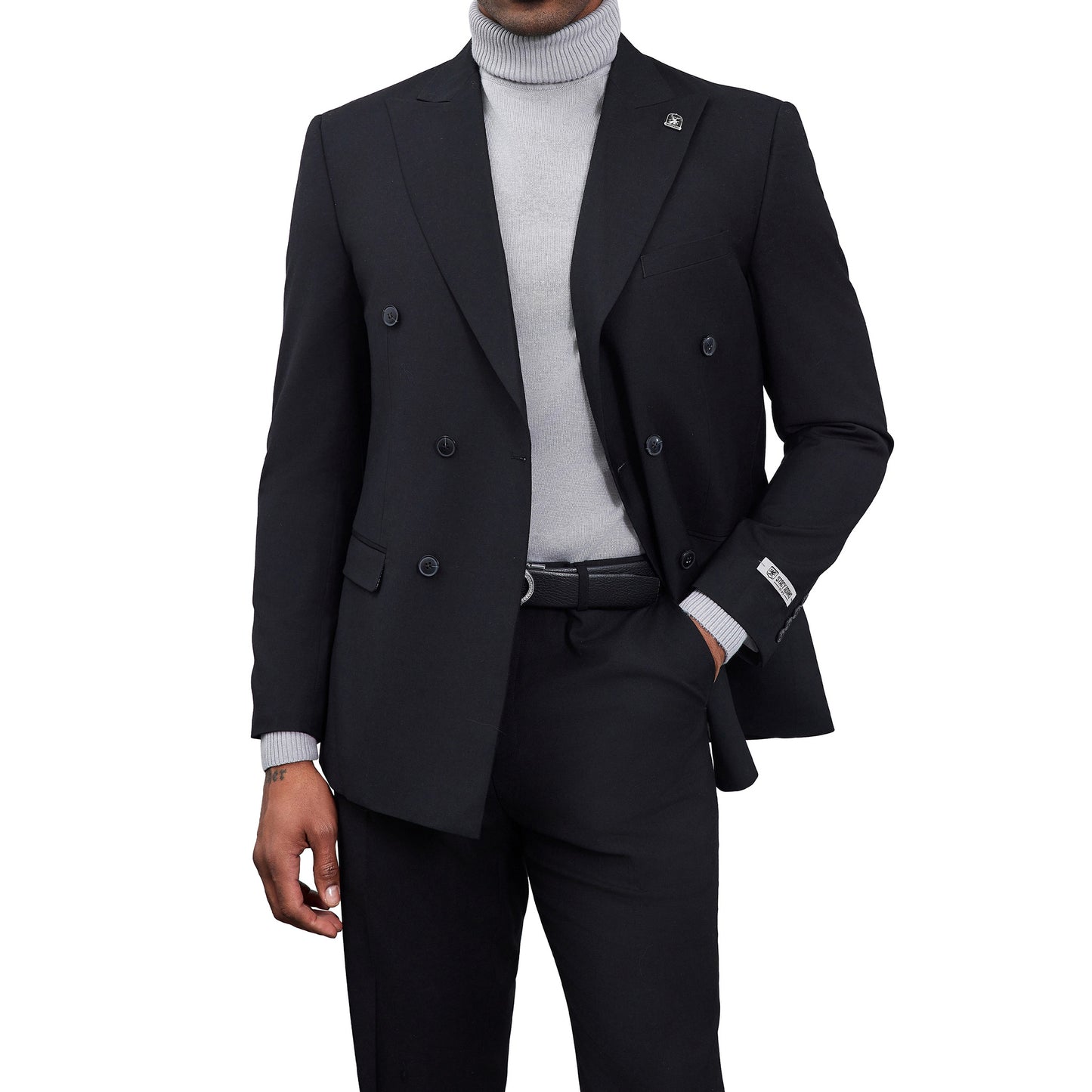 Men's Double-Breasted Black Blazer – Modern Slim Fit