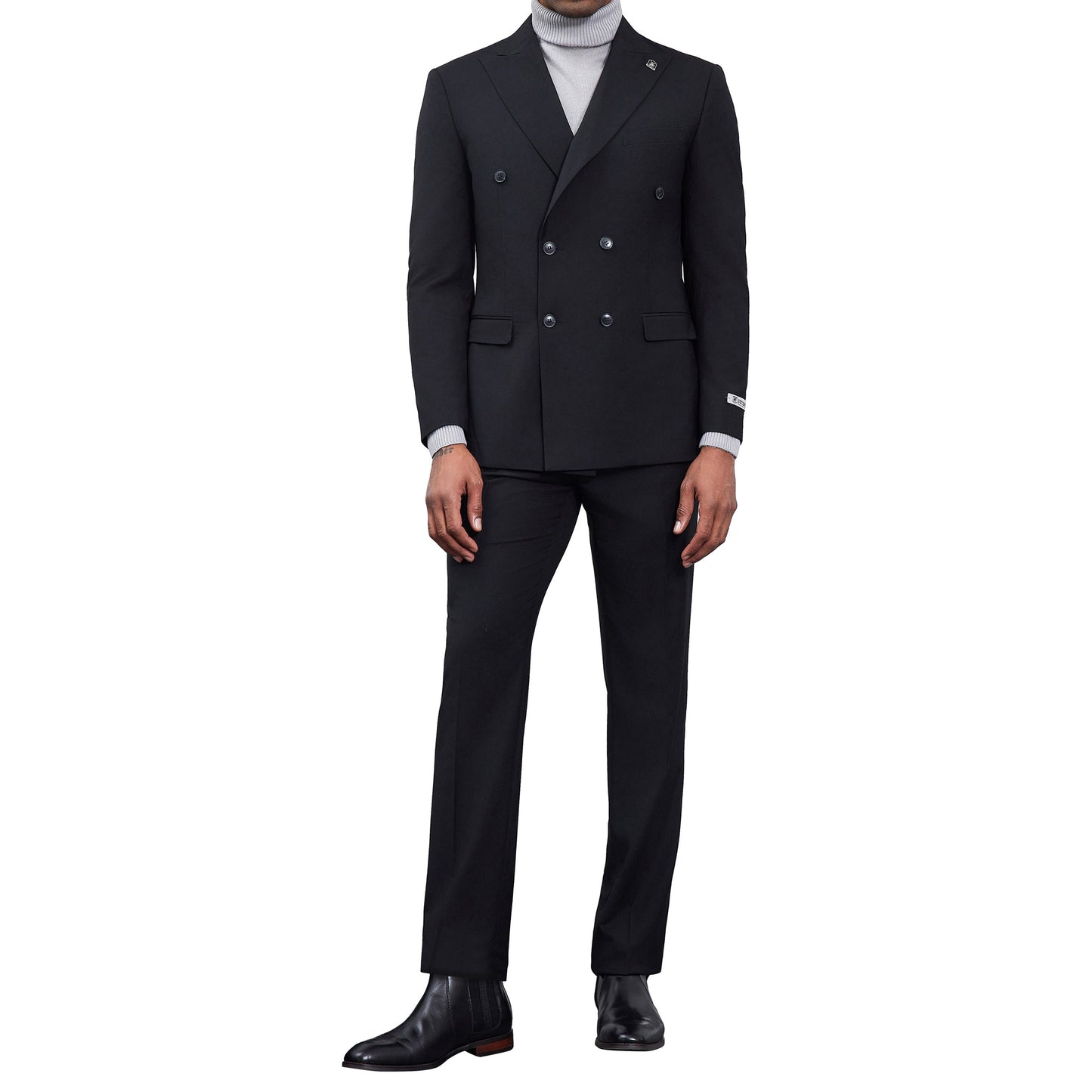 Men's Double-Breasted Black Blazer – Modern Slim Fit