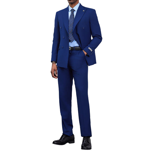 Men's Double-Breasted Royal Blue Suit – Modern Slim Fit