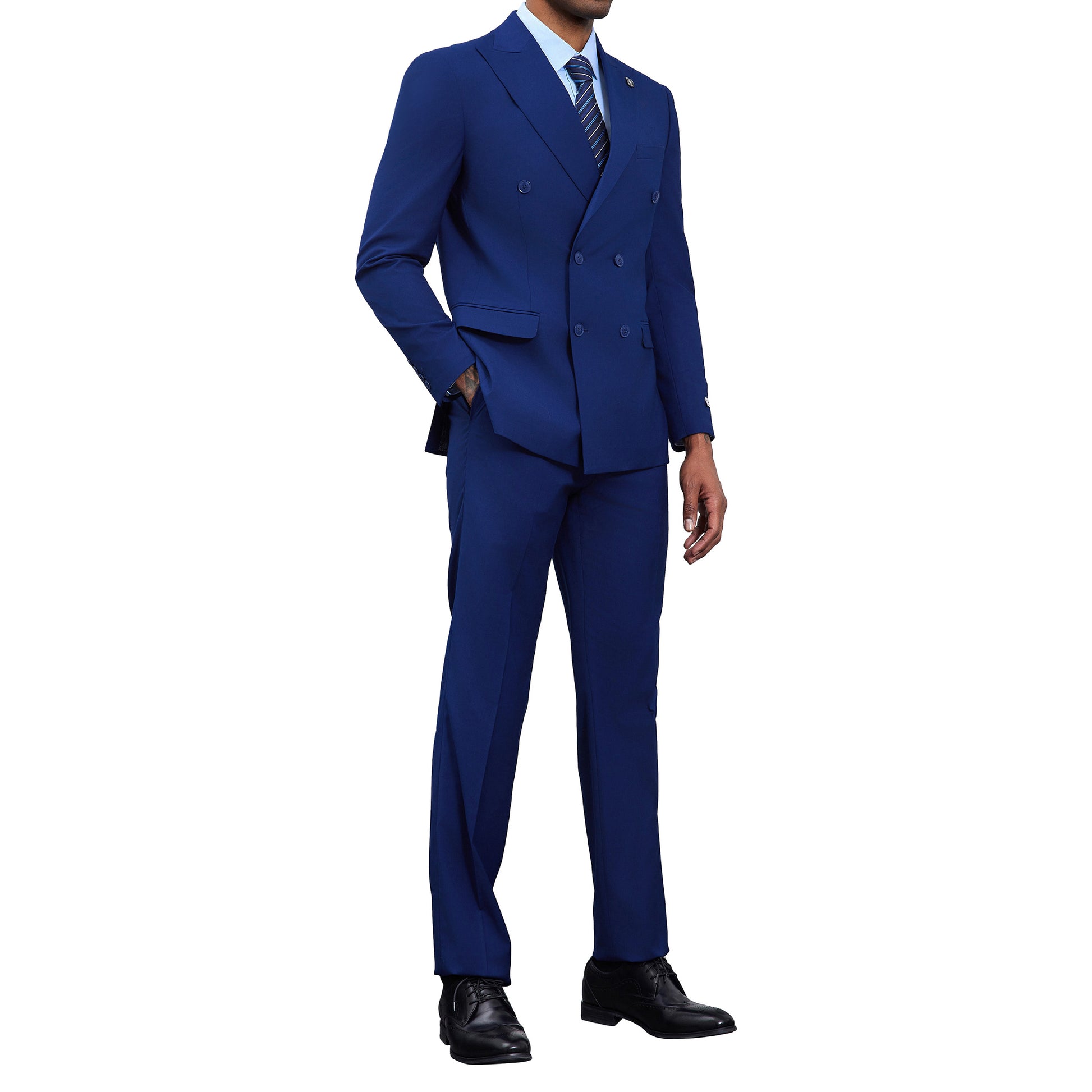 Men's Double-Breasted Royal Blue Suit – Modern Slim Fit