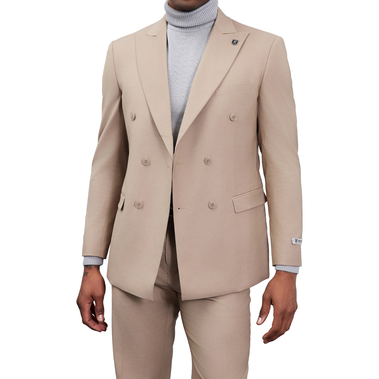 Men's Double-Breasted Beige Suit – Modern Slim Fit