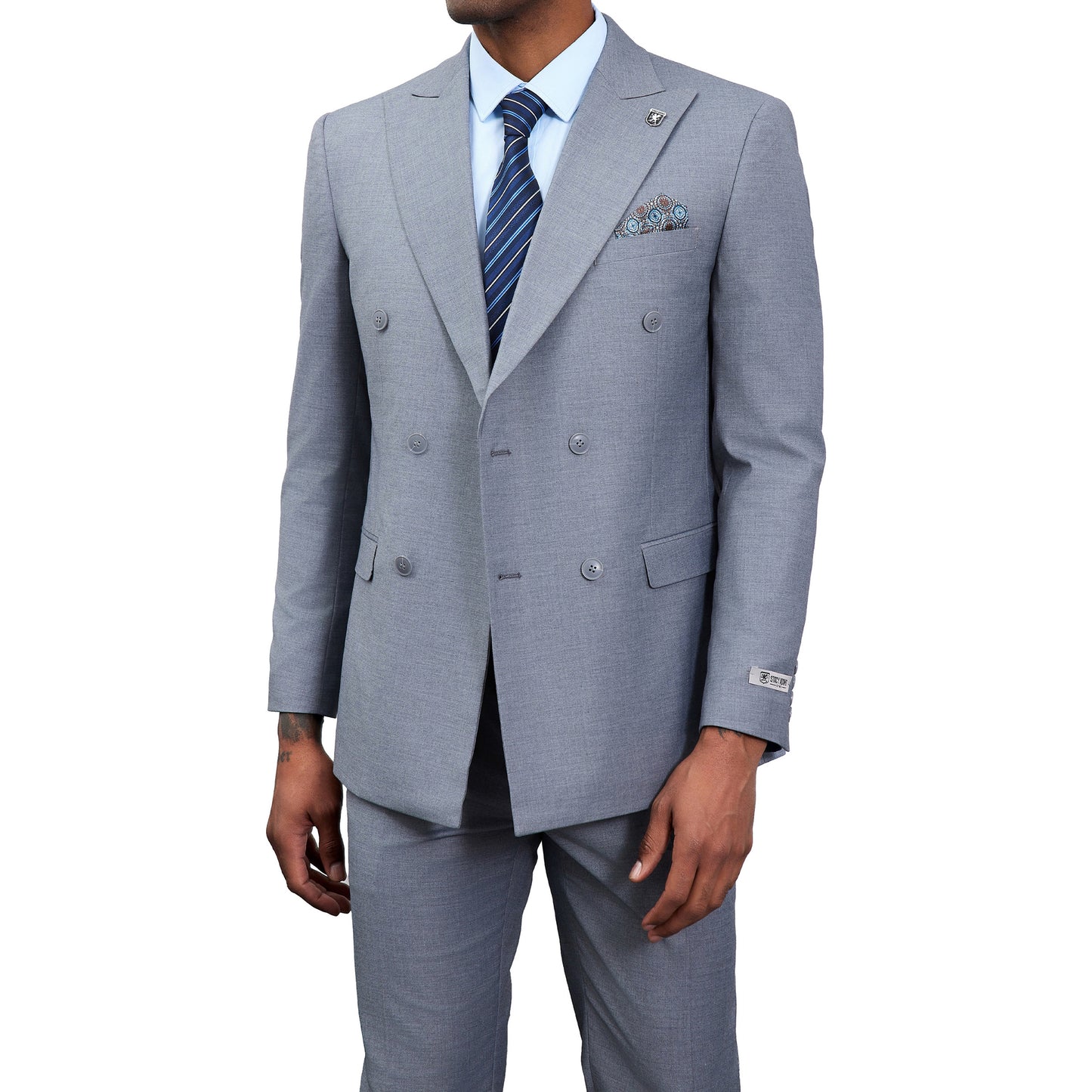 Men's Double-Breasted Light Grey Suit – Modern Slim Fit