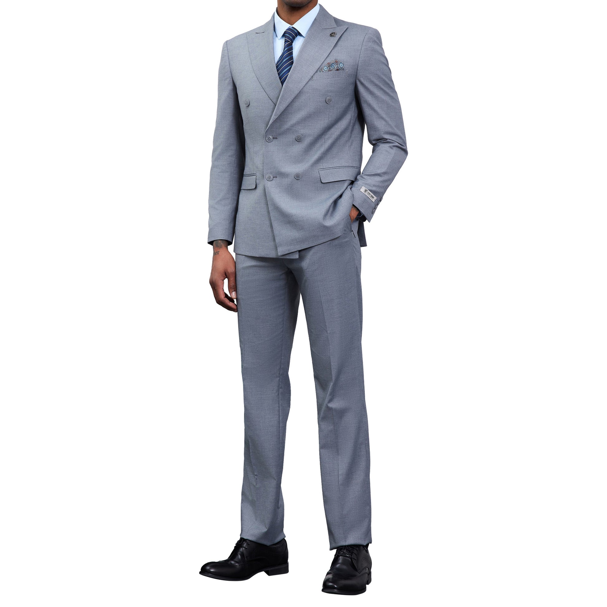 Men's Double-Breasted Light Grey Suit – Modern Slim Fit