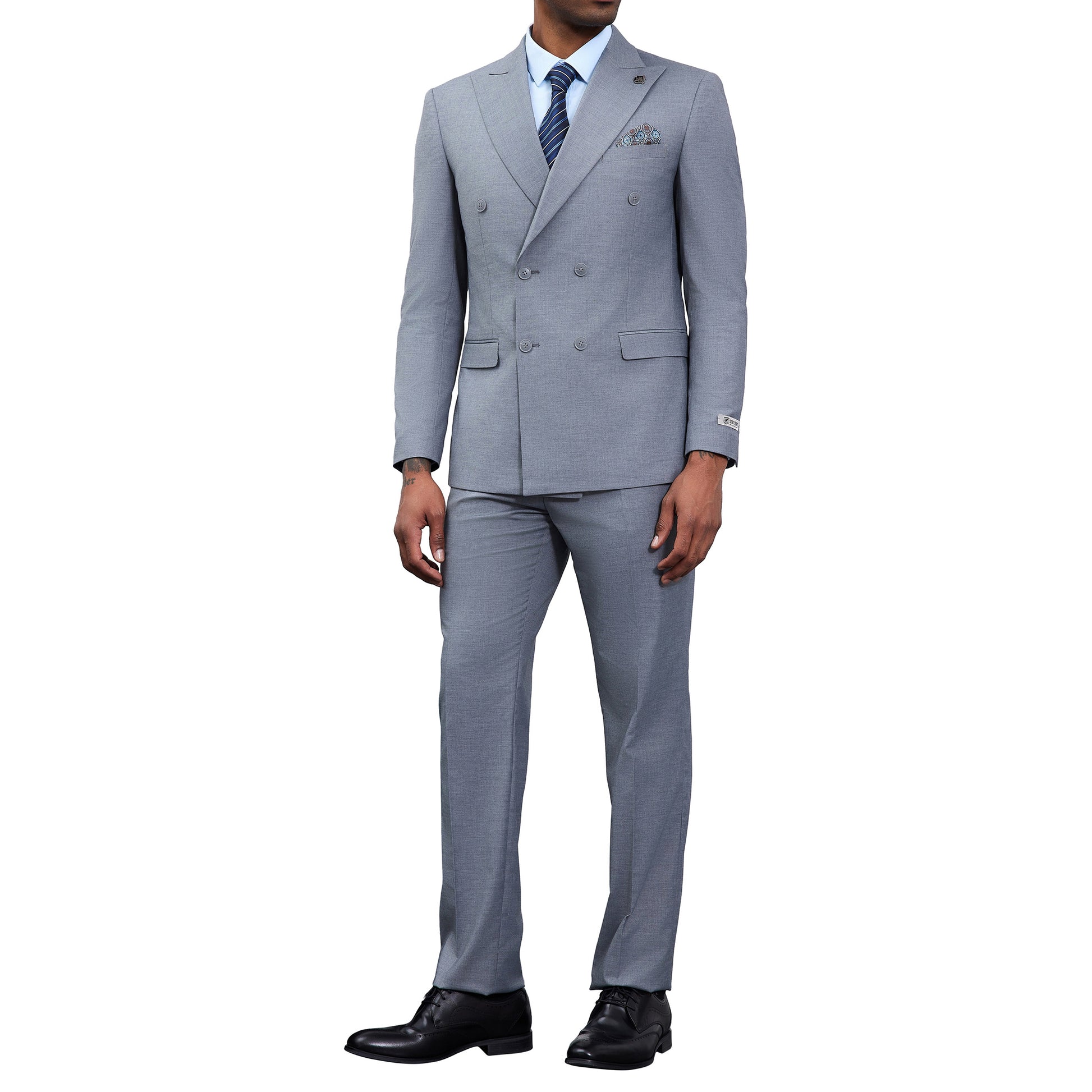 Men's Double-Breasted Light Grey Suit – Modern Slim Fit