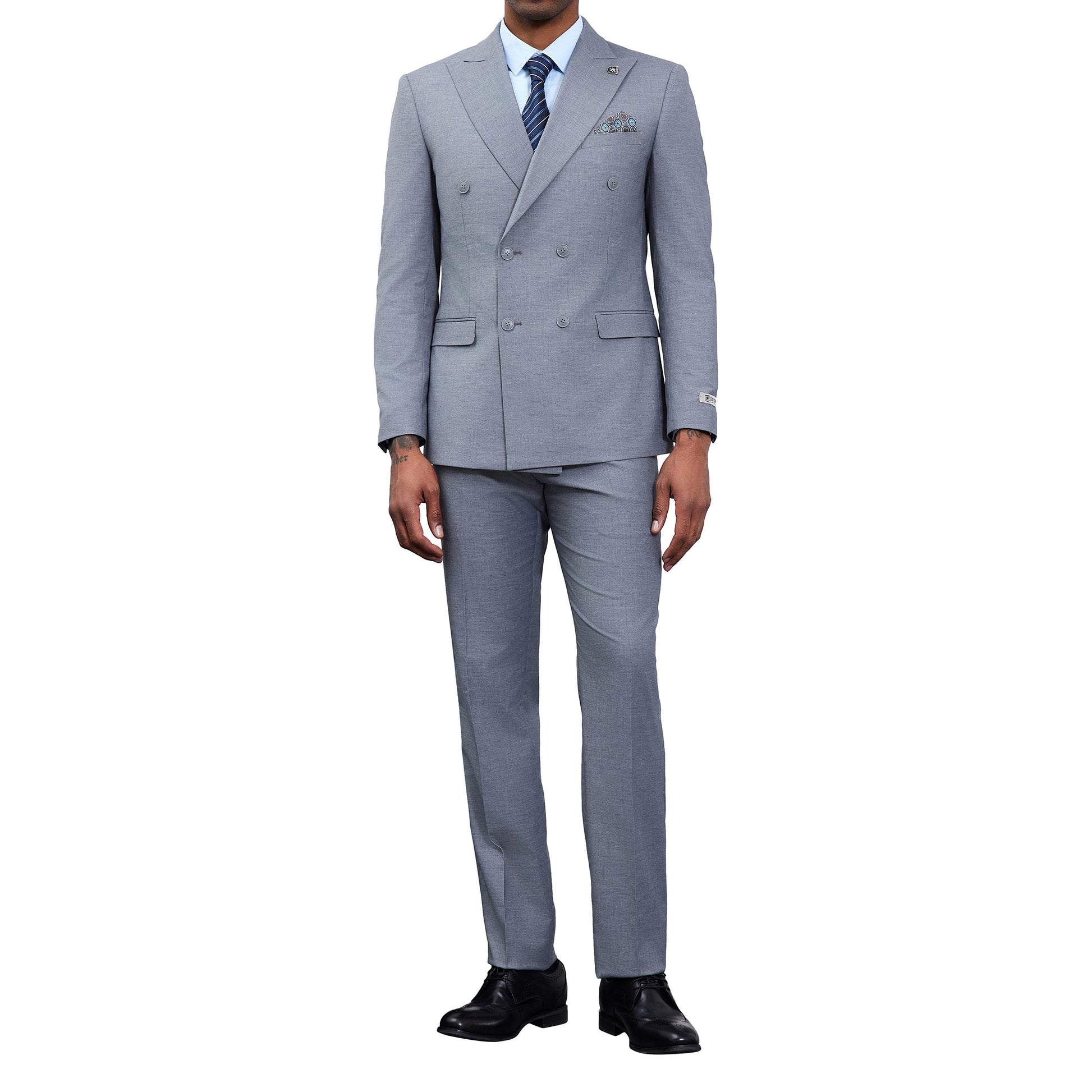 Men's Double-Breasted Light Grey Suit – Modern Slim Fit