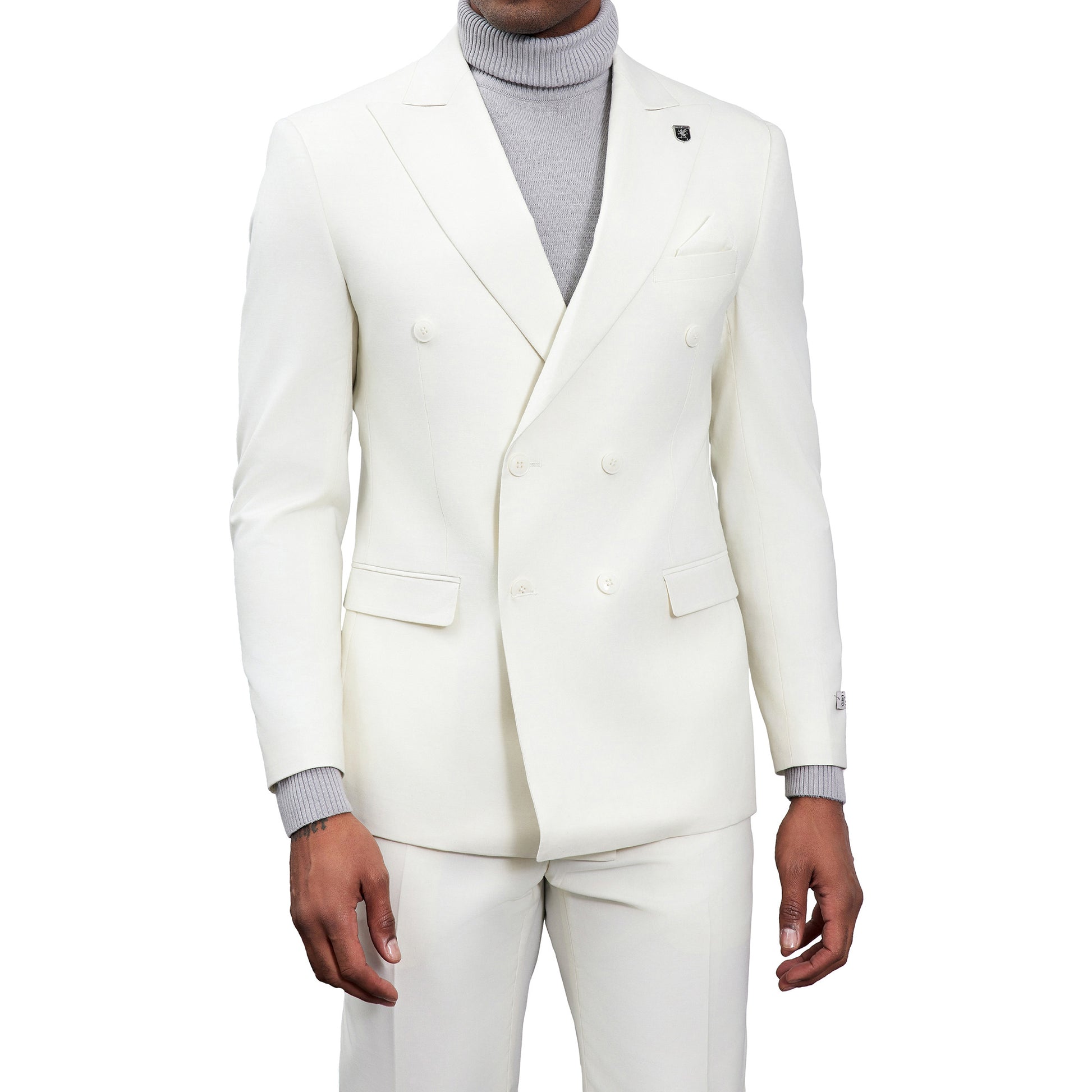 Men's Double-Breasted Ivory White Suit – Modern Slim Fit