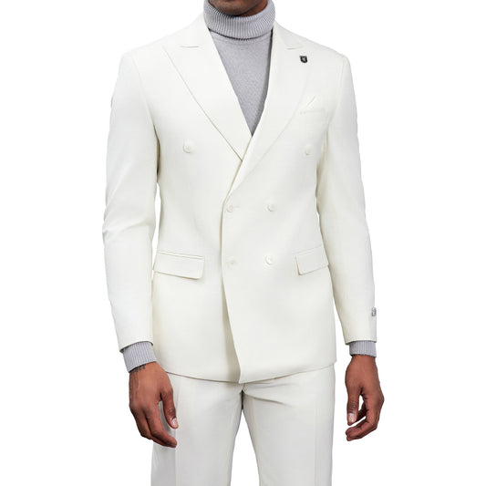 Men's Double-Breasted Ivory White Suit – Modern Slim Fit