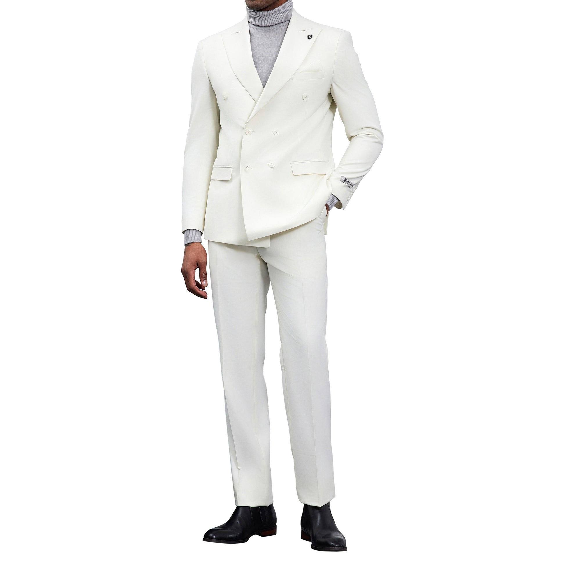 Men's Double-Breasted Ivory White Suit – Modern Slim Fit