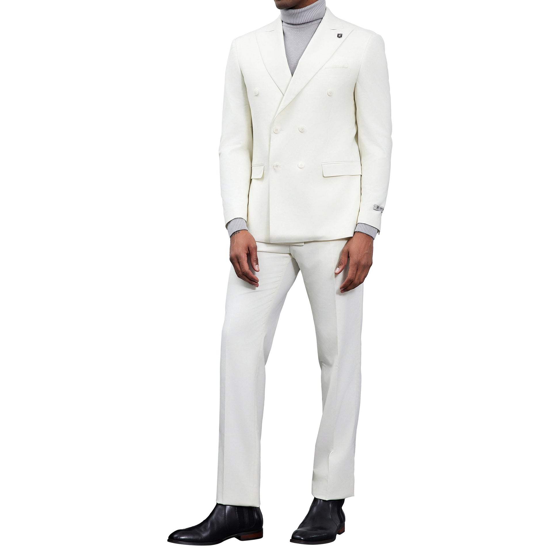 Men's Double-Breasted Ivory White Suit – Modern Slim Fit