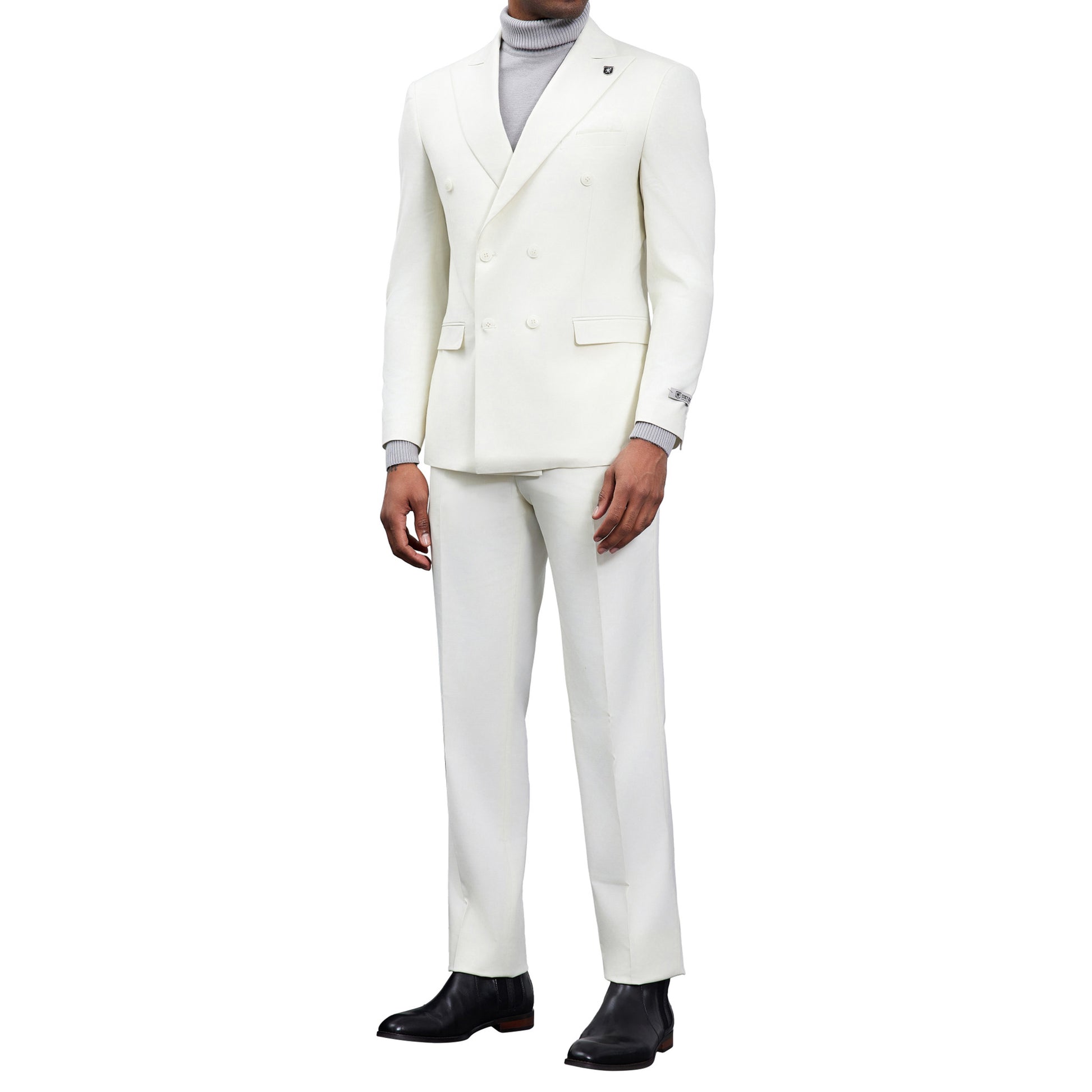 Men's Double-Breasted Ivory White Suit – Modern Slim Fit