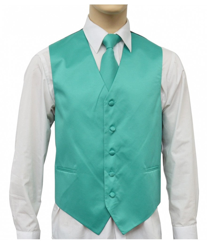 KCT Menswear Mermaid Green Vest and Tie Set, formal vest and tie set, groom and groomsmen vest and tie set, solid color vest and tie set, formal wear vest and tie set, special occasion vest and tie set