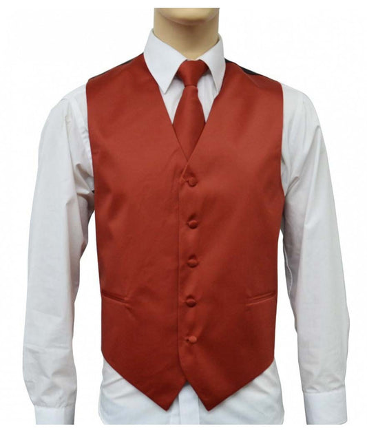 KCT Menswear Cinnamon Vest and Tie Set, formal vest and tie set, groom and groomsmen vest and tie set, solid color vest and tie set, formal wear vest and tie set, special occasion vest and tie set