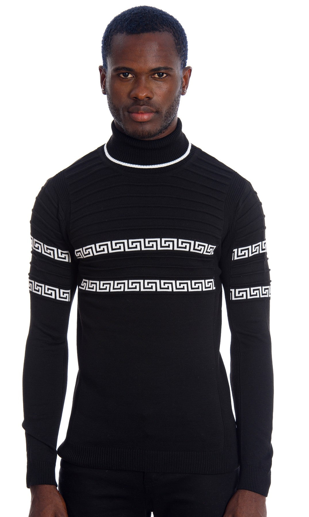 Black Turtleneck With White Pattern