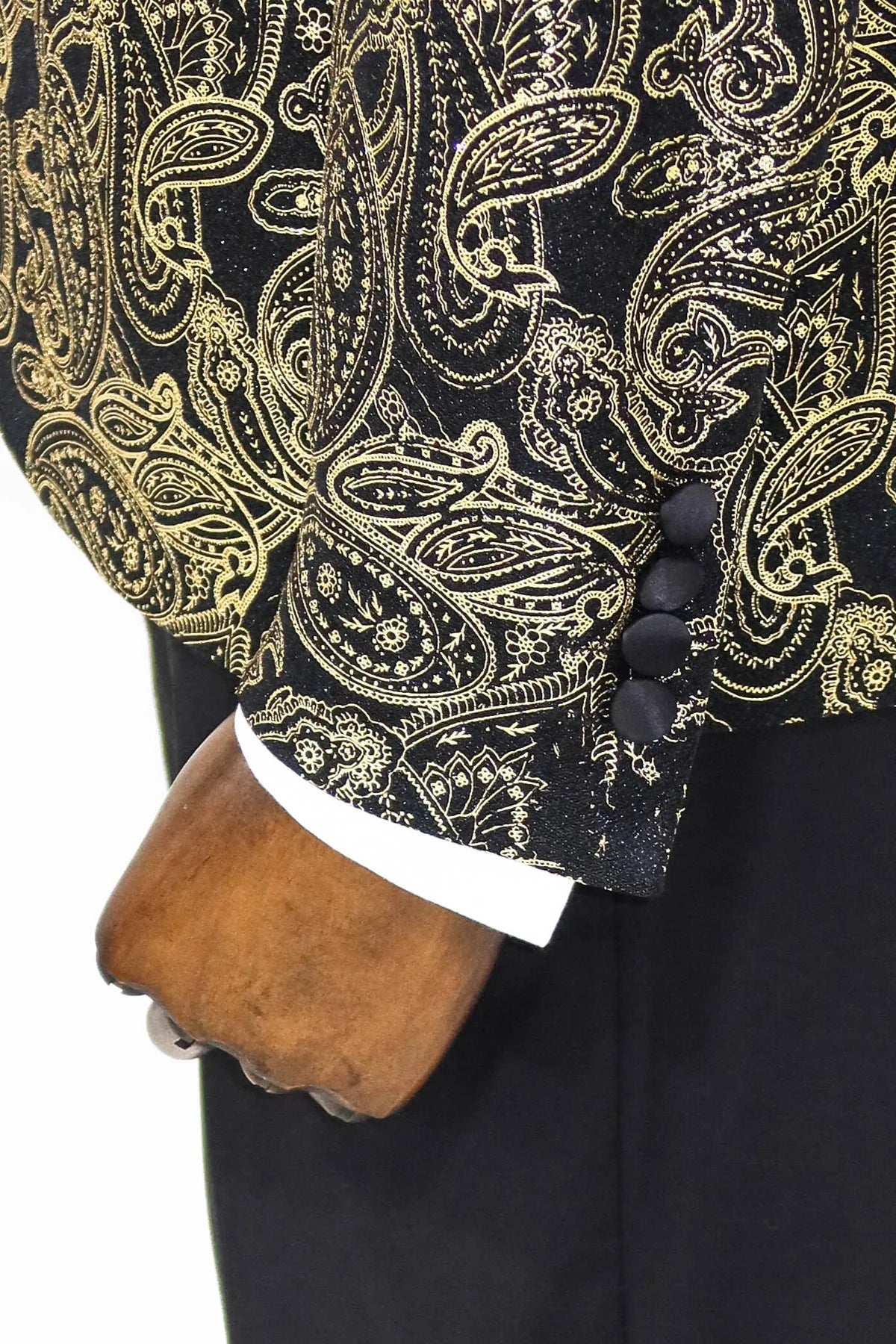 Golden Paisley Black Prom Blazer with Peak Lapel, perfect for proms and other formal events, available exclusively at KCT Menswear.