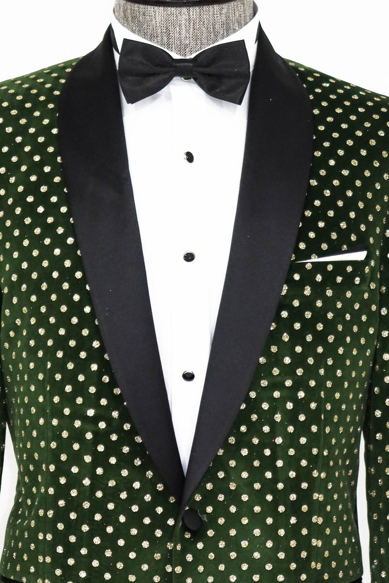 Emerald Green Jacket with Black Satin Shawl Lapel and Diamond Pattern, available exclusively at KCT Menswear.