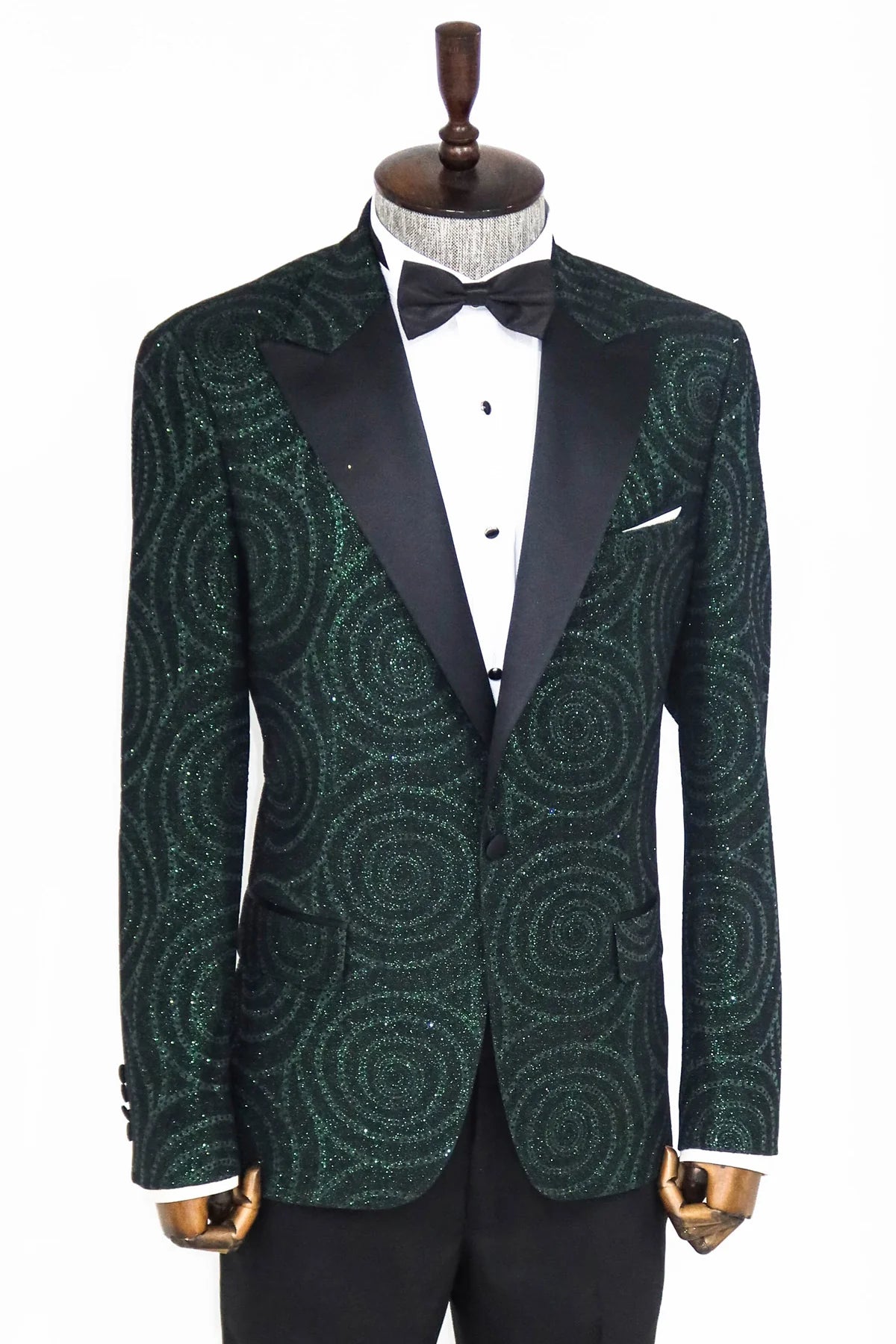 Hypnose Pattern Peak Lapel Slim Fit Green Men Prom Blazer, perfect for proms and other formal events, available exclusively at KCT Menswear.