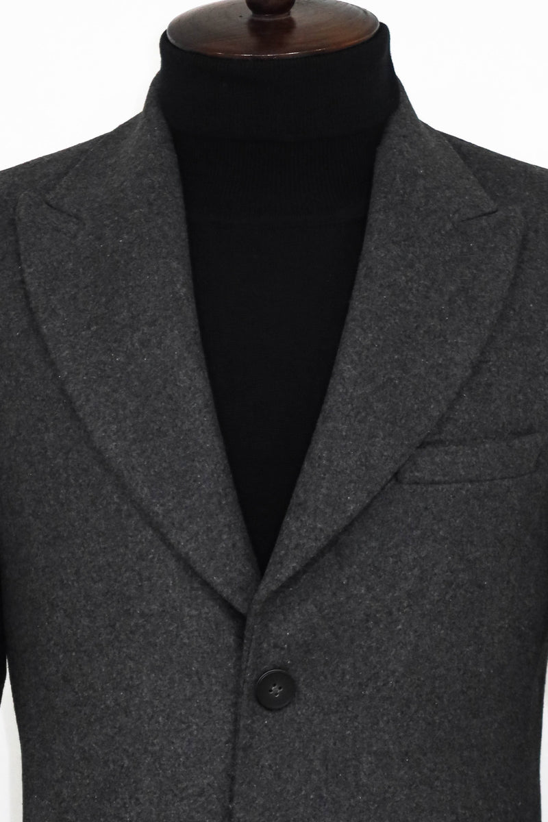 Wool Wide Lapel Dark Grey Peacoat