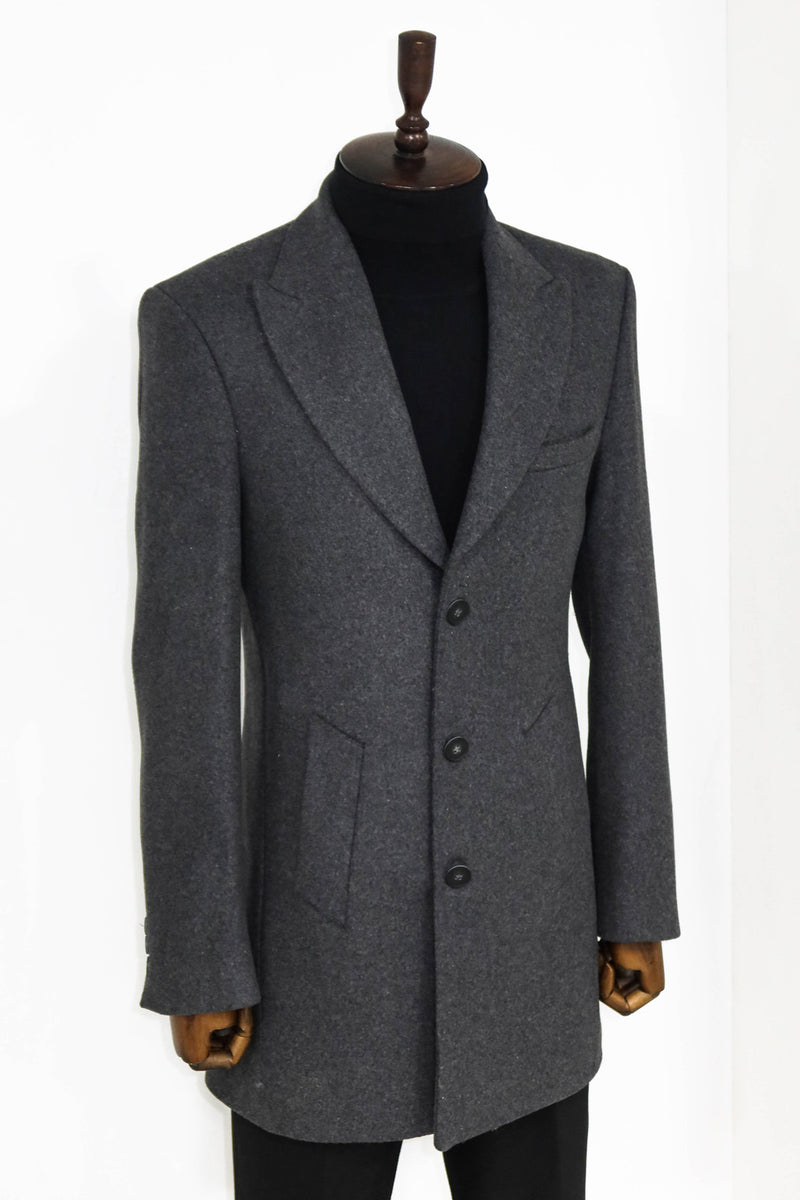 Wool Wide Lapel Dark Grey Peacoat