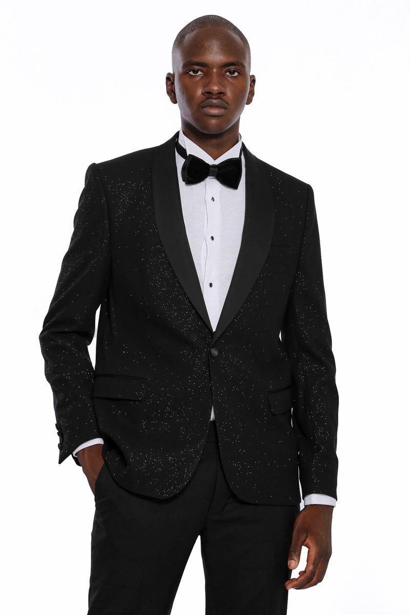 KCT Menswear - Luxurious  Men's Black Sparkle Prom Blazer 