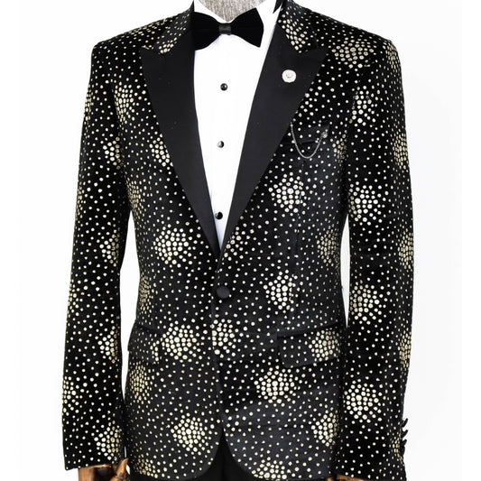 KCT Menswear - Men's Black Velvet Diamond Blazer -