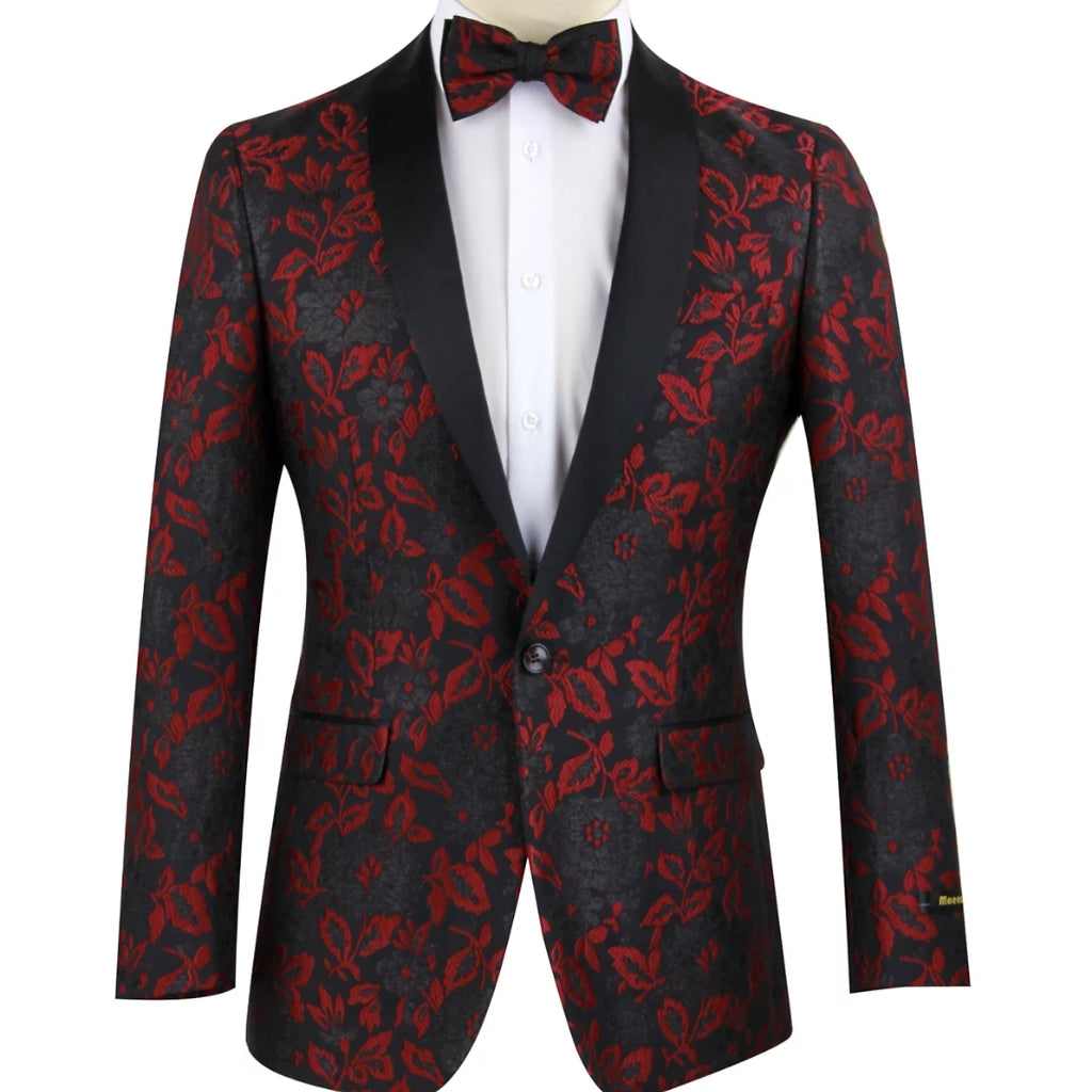 Black Sparkle with Red Floral design Blazer, Black Sparkle with Red Floral design bowtie