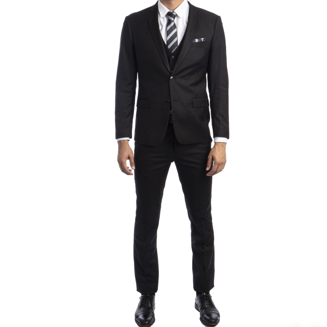 Three-piece suit Including Jacket, Pants, and Vest-  Black Wedding Suit - Classic and Timeless | KCT Menswear