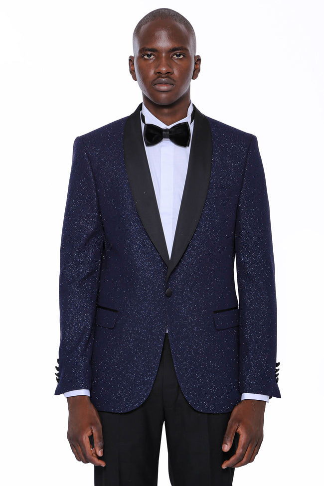 KCT Menswear - Luxurious  Men's Navy Sparkle Prom Blazer 