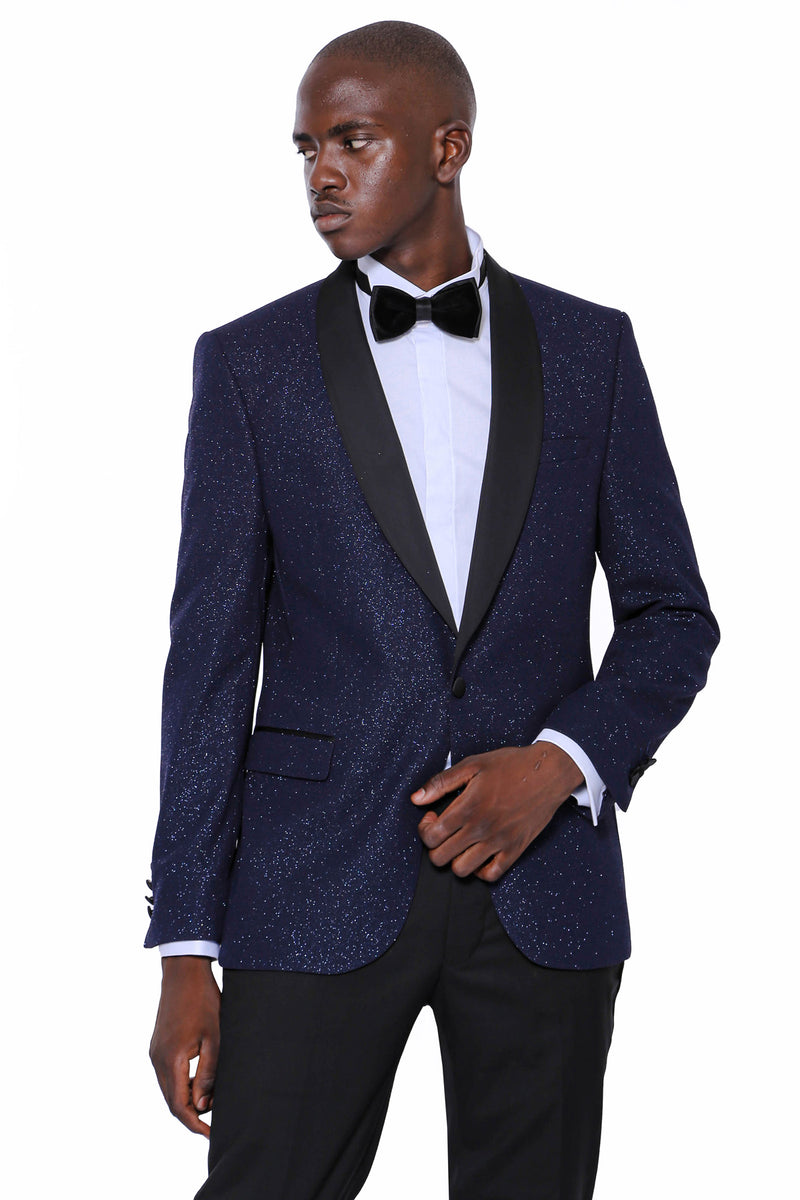 KCT Menswear - Luxurious  Men's Navy Sparkle Prom Blazer 