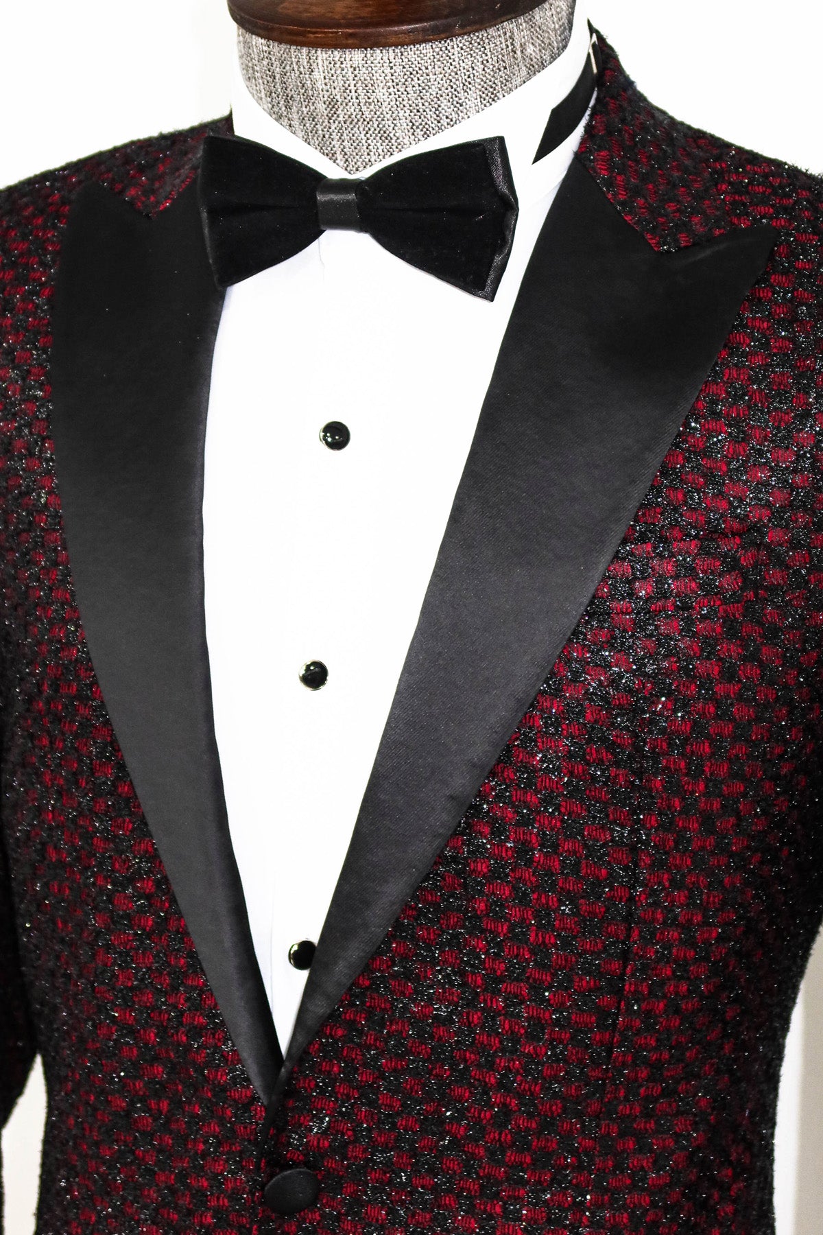 Burgundy Gingham Pattern Sparkle Prom Blazer from KCT Menswear