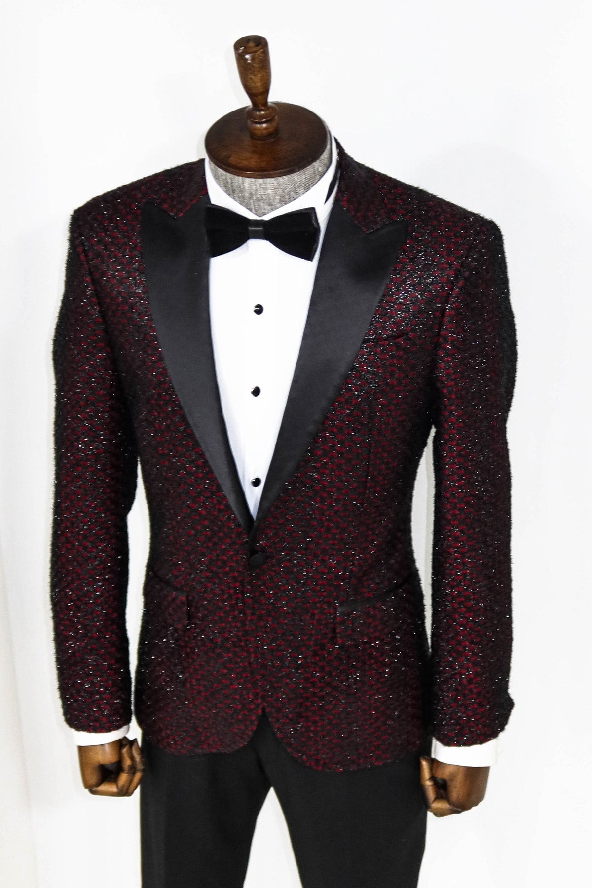 Burgundy Gingham Pattern Sparkle Prom Blazer