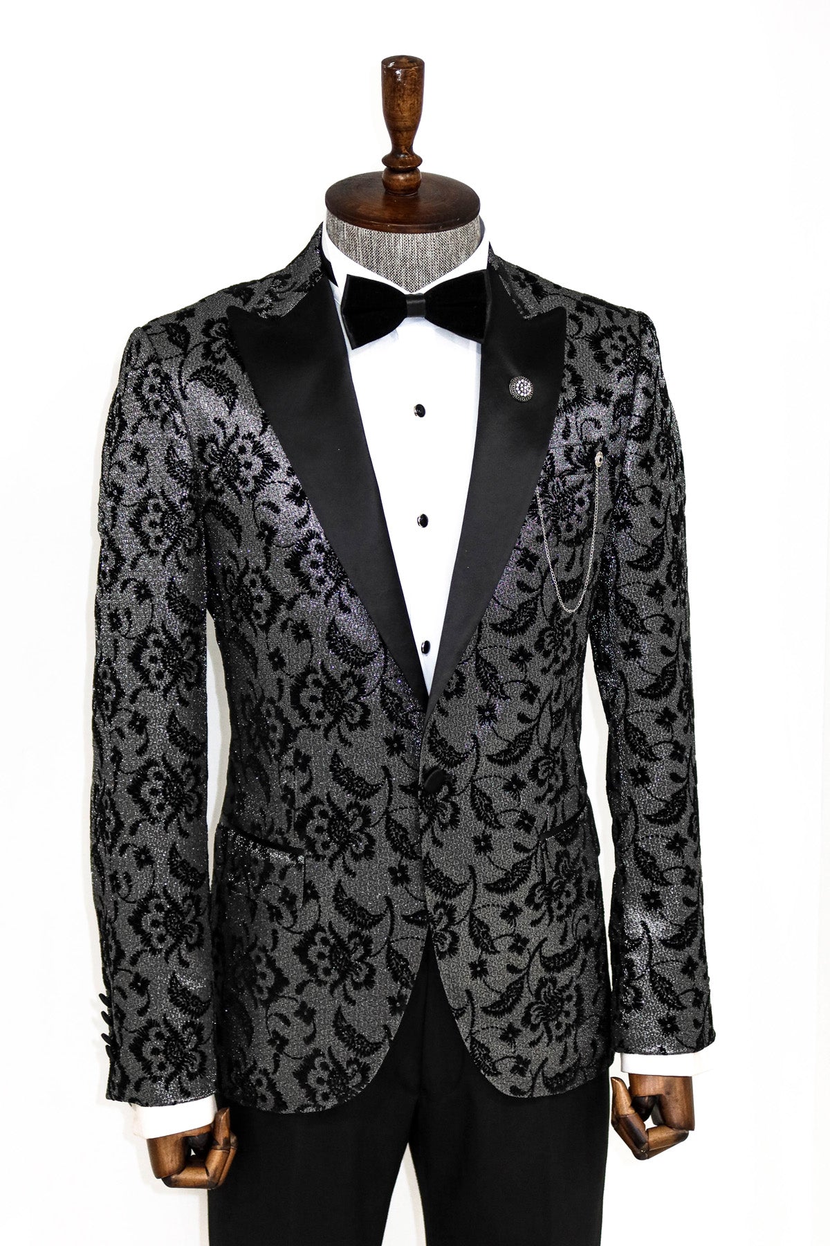 Silver and Black Floral Design Prom Blazer