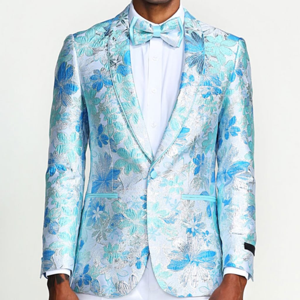 KCT Menswear - Men's Aqua Floral Blazer for Prom