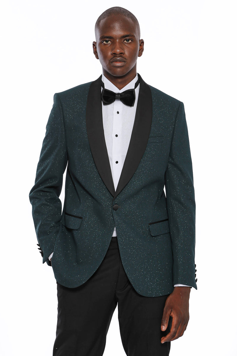 KCT Menswear - Luxurious  Men's Hunter Green Sparkle Prom Blazer 