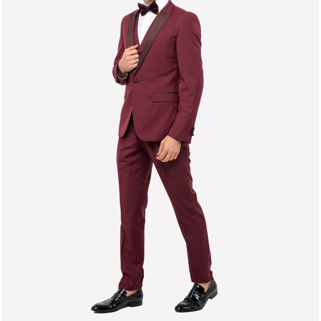 Burgundy Wine Three Piece Tuxedo