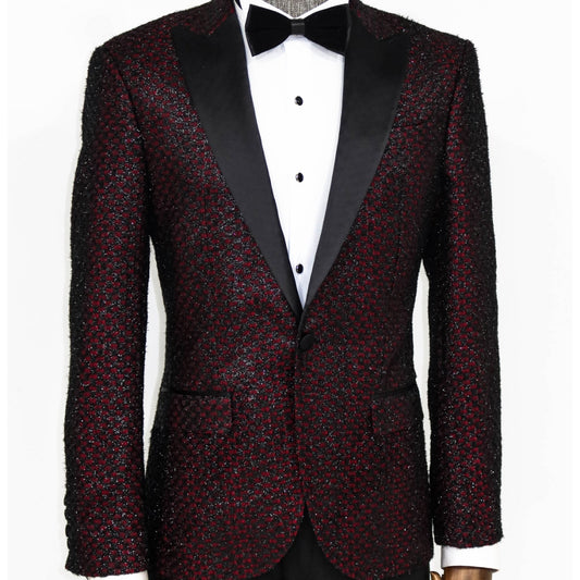 Burgundy Gingham Pattern Sparkle Prom Blazer from KCT Menswear