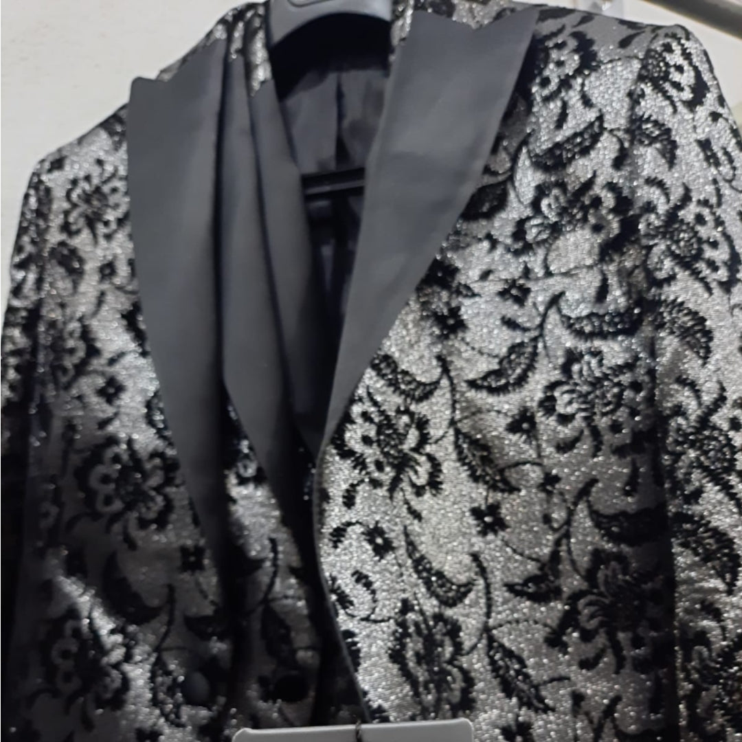 Silver and Black Floral Design Prom Blazer