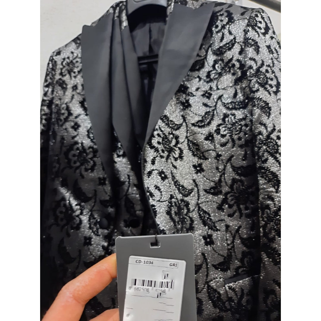 Silver and Black Floral Design Prom Blazer