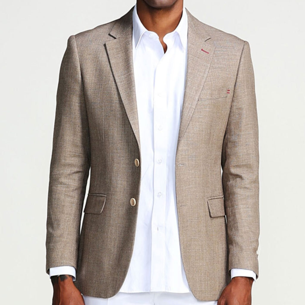 Tan Casual Blazer Two Button Notch Lapel