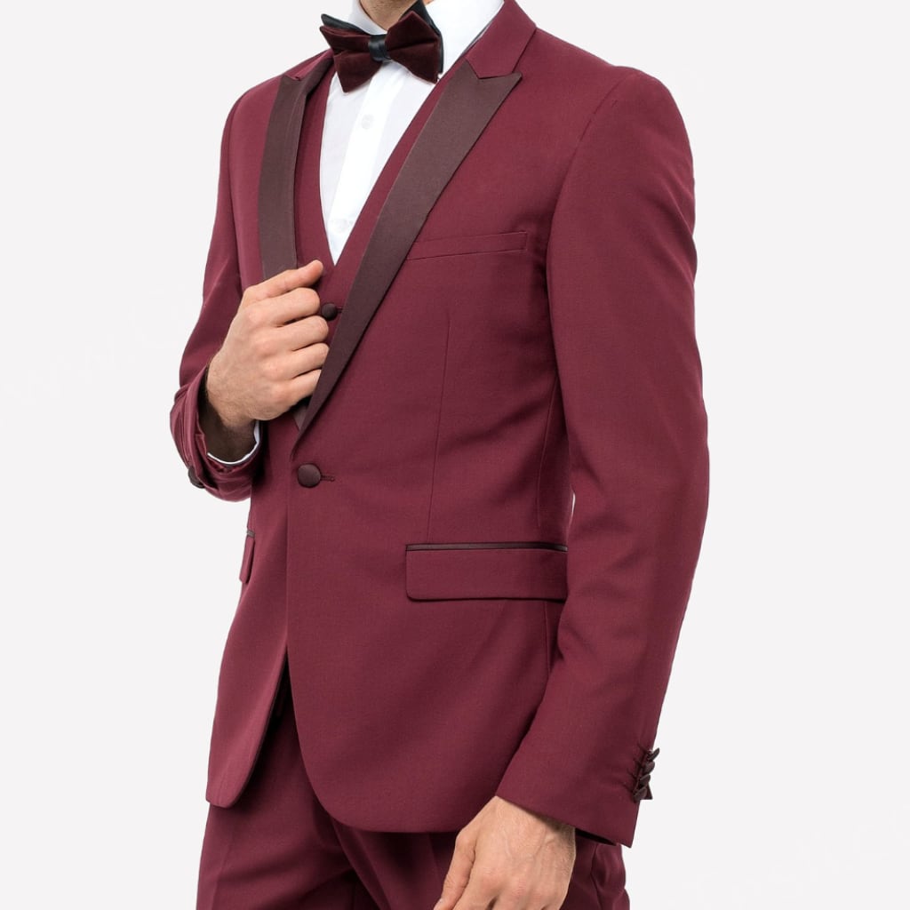 Burgundy Wine Three Piece Tuxedo